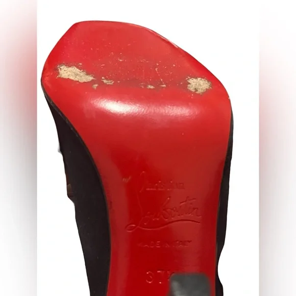 Christian Louboutin Black Satin 100 Nooka Heels Size 37 1/2 US Size 7.5 - Picture 9 of 11